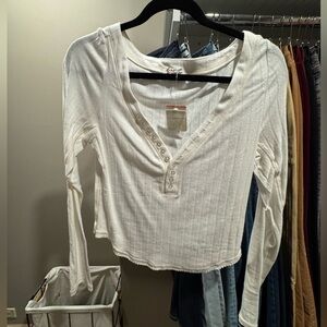 Free People Cream Long Sleeve Top